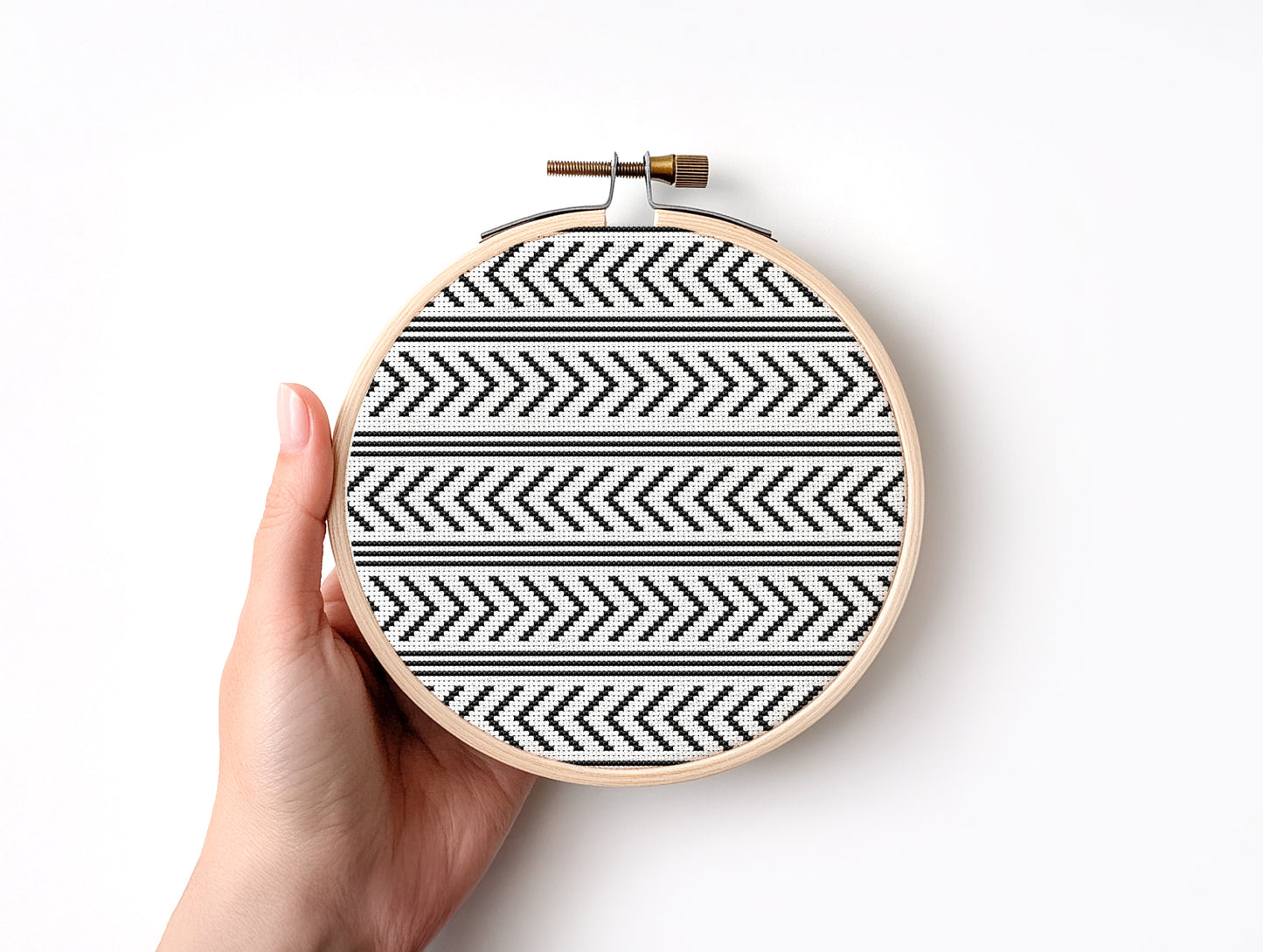 Nordic black and white geometric cross stitch pattern, minimalist Scandinavian PDF design