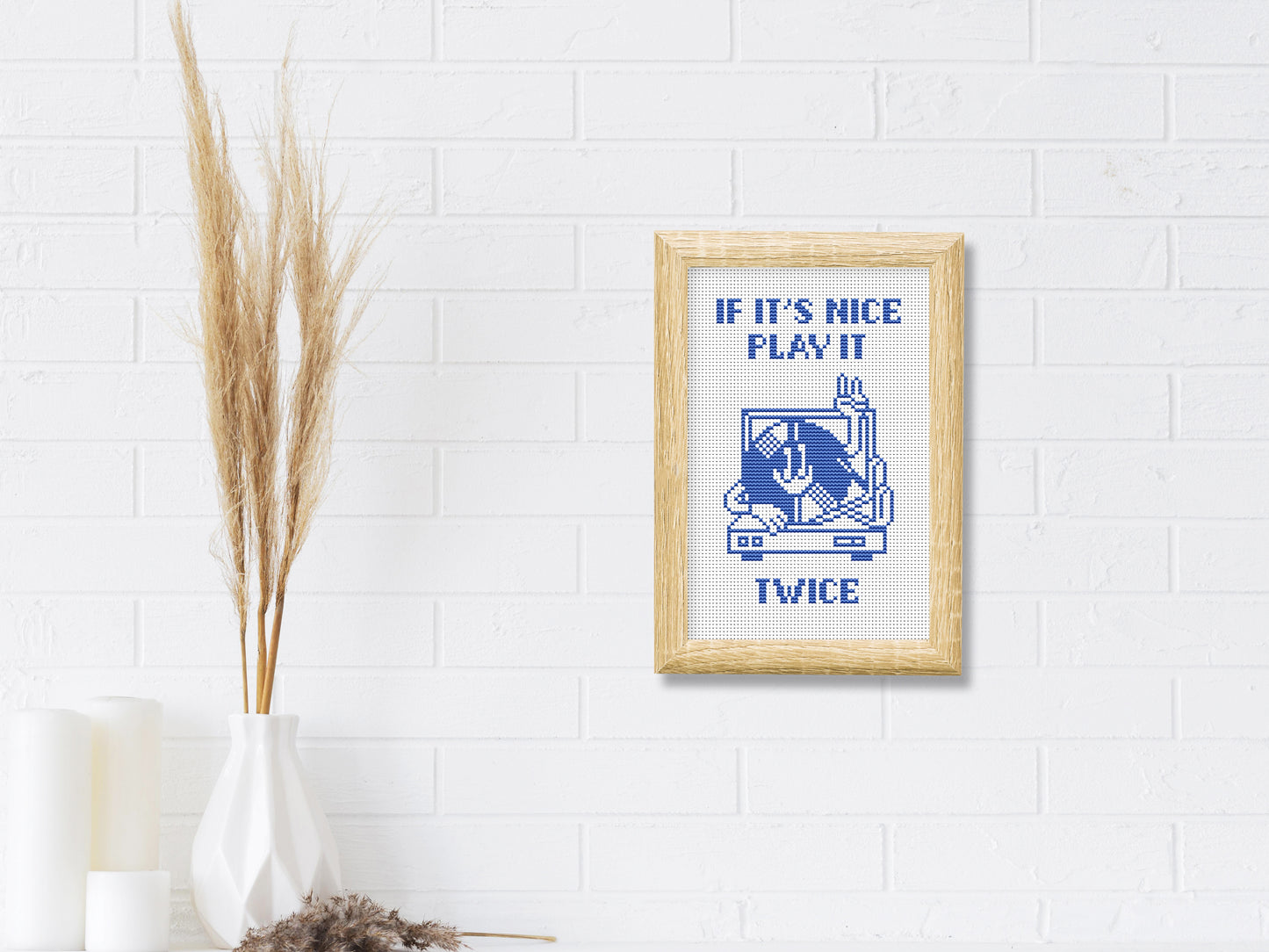 If It’s Nice, Play It Twice funny cross stitch pattern – music quote PDF embroidery chart for musicians and teachers