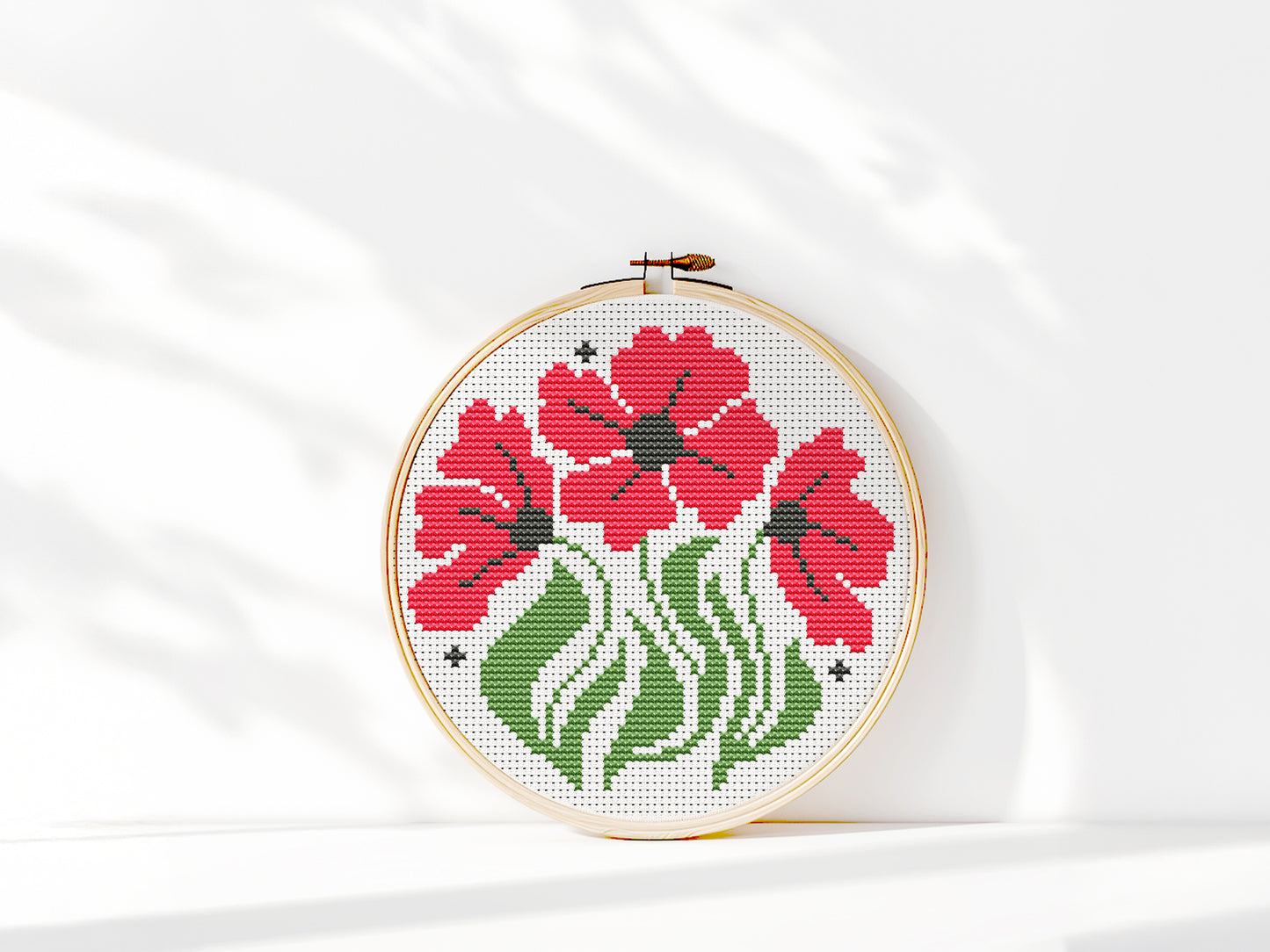 Modern floral cross stitch pattern set – 3 PDF flower hoop charts for beginners, minimalist botanical embroidery