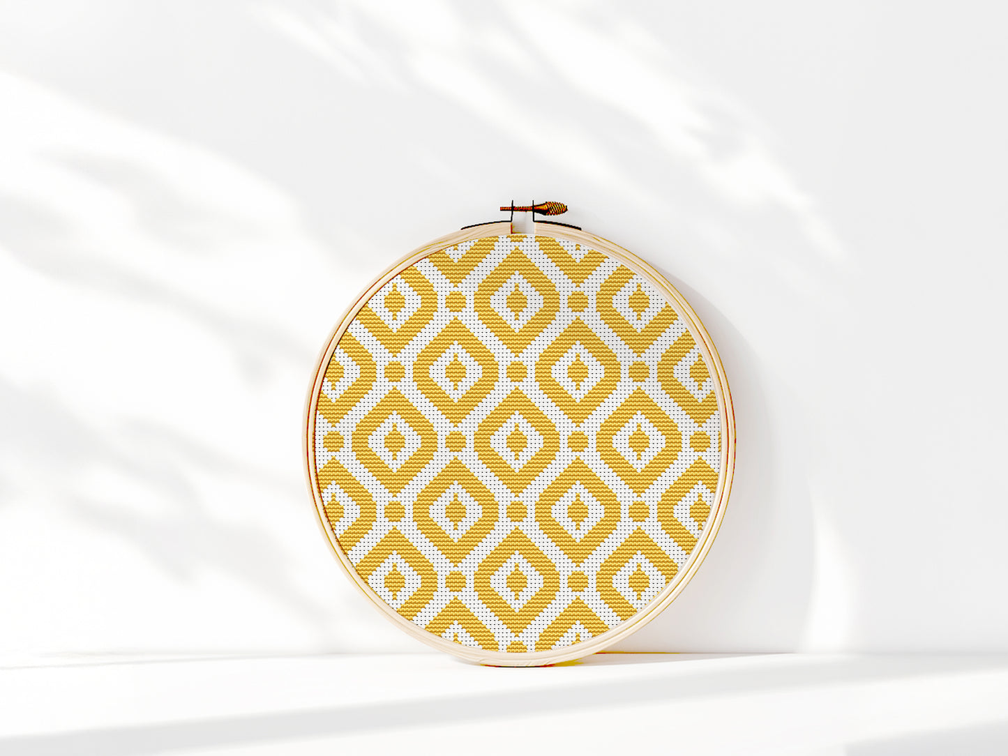 Yellow geometric rhombs cross stitch pattern, modern diamond design in PDF format