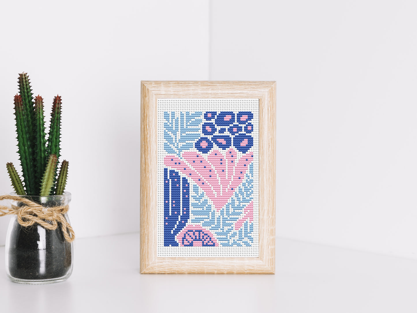 Abstract sea plants cross stitch pattern set – summer coastal embroidery PDF