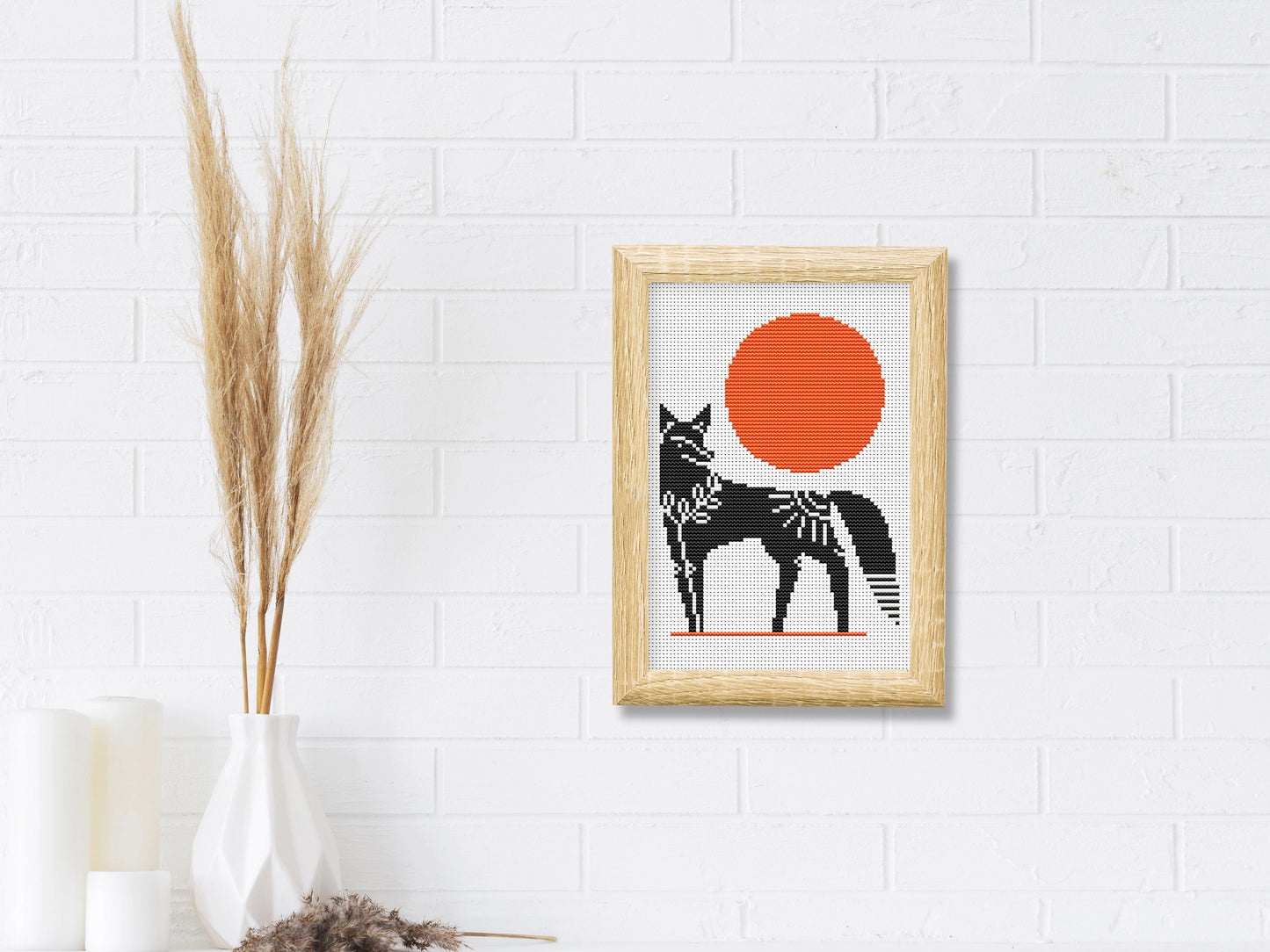 Scandinavian fox cross stitch pattern, Nordic folk embroidery design