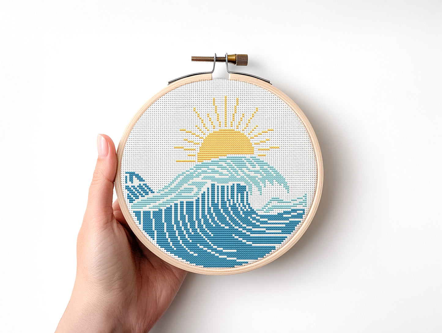 Sun and sea cross stitch pattern – surf vibes embroidery – modern beach PDF design