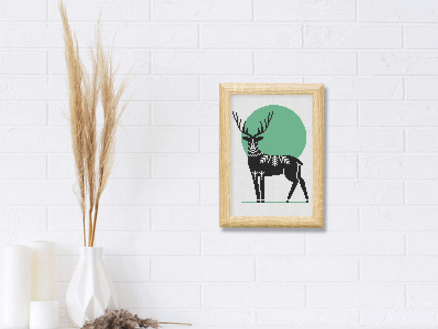 Scandinavian deer cross stitch pattern, Nordic folk embroidery design