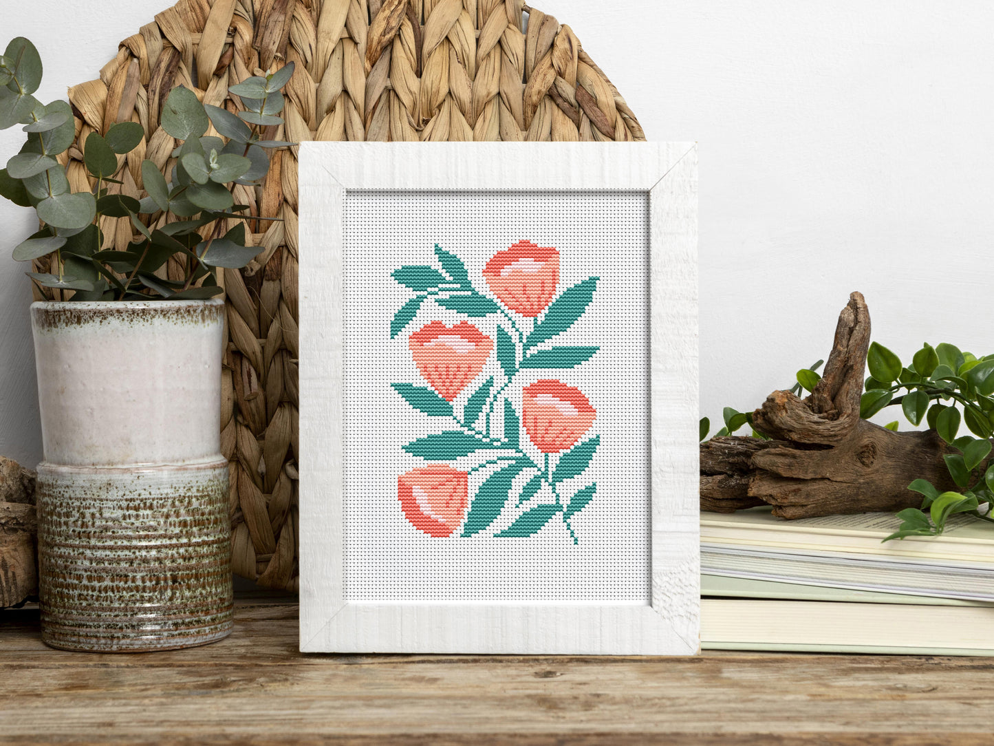 Digital flower embroidery pattern for hoop wall art
