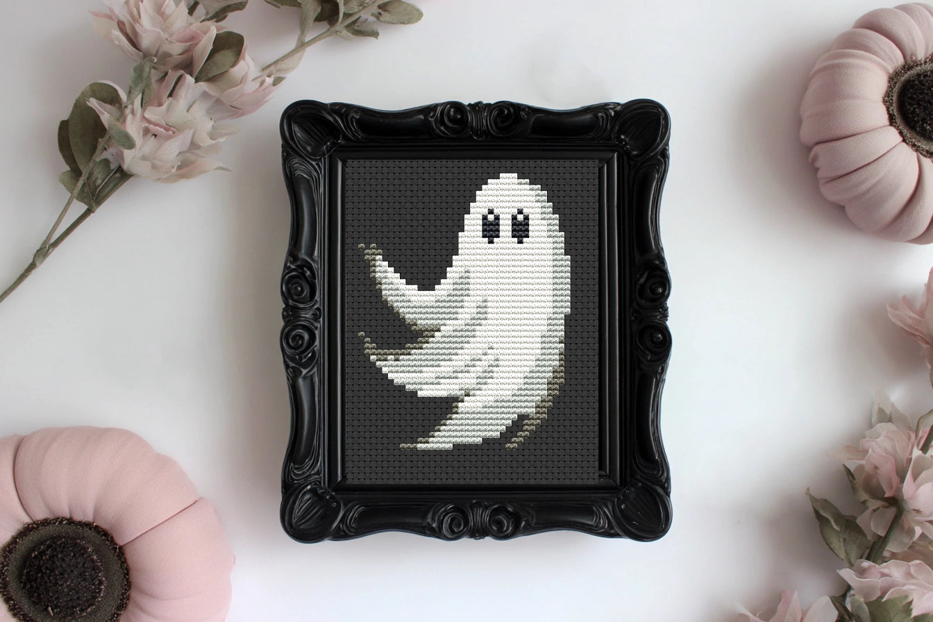 Set of 3 ghosts Halloween cross stitch patterns, spooky embroidery designs