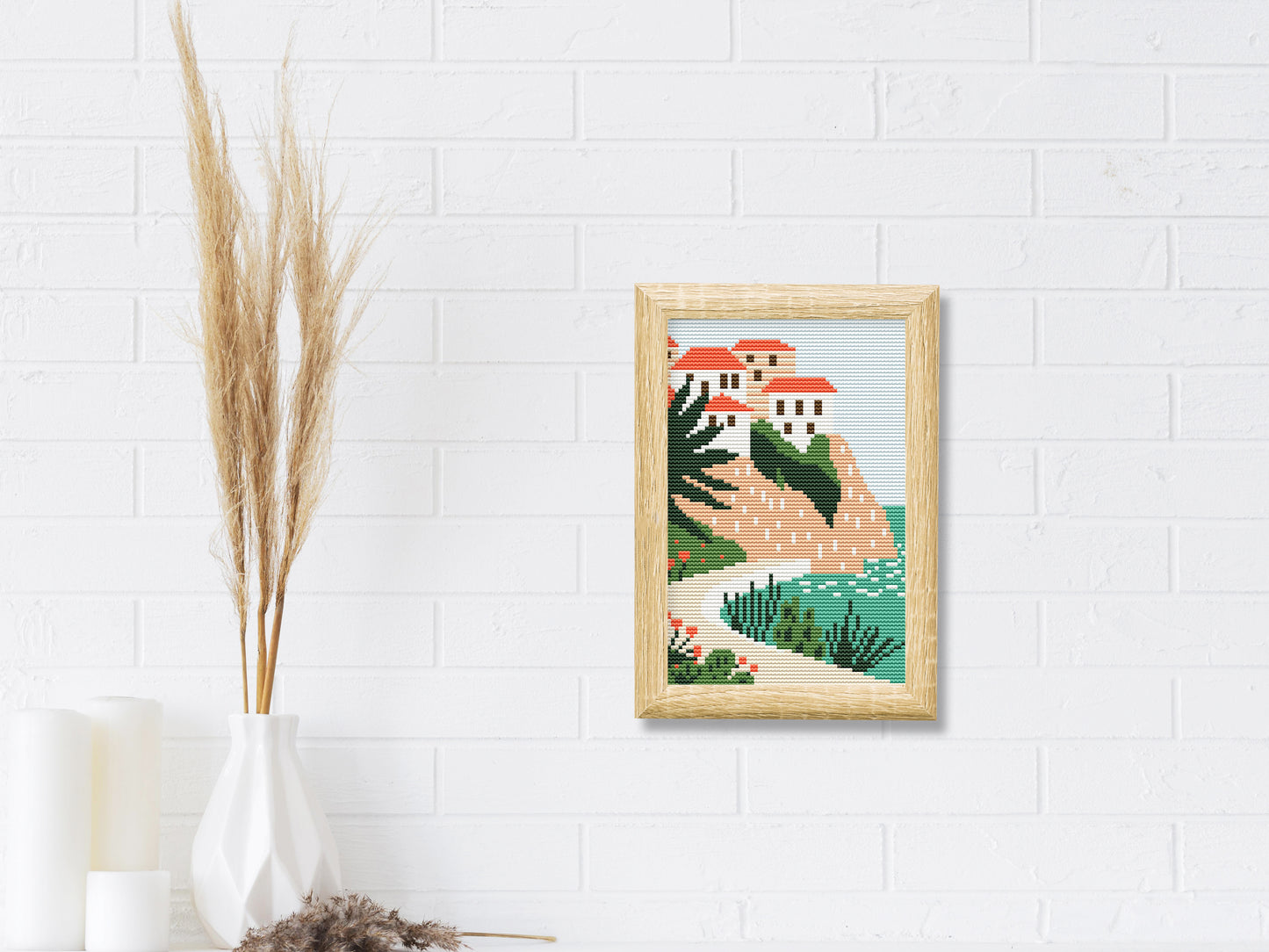 Dubrovnik coastal cross stitch pattern – Croatia landscape embroidery PDF, Mediterranean travel design