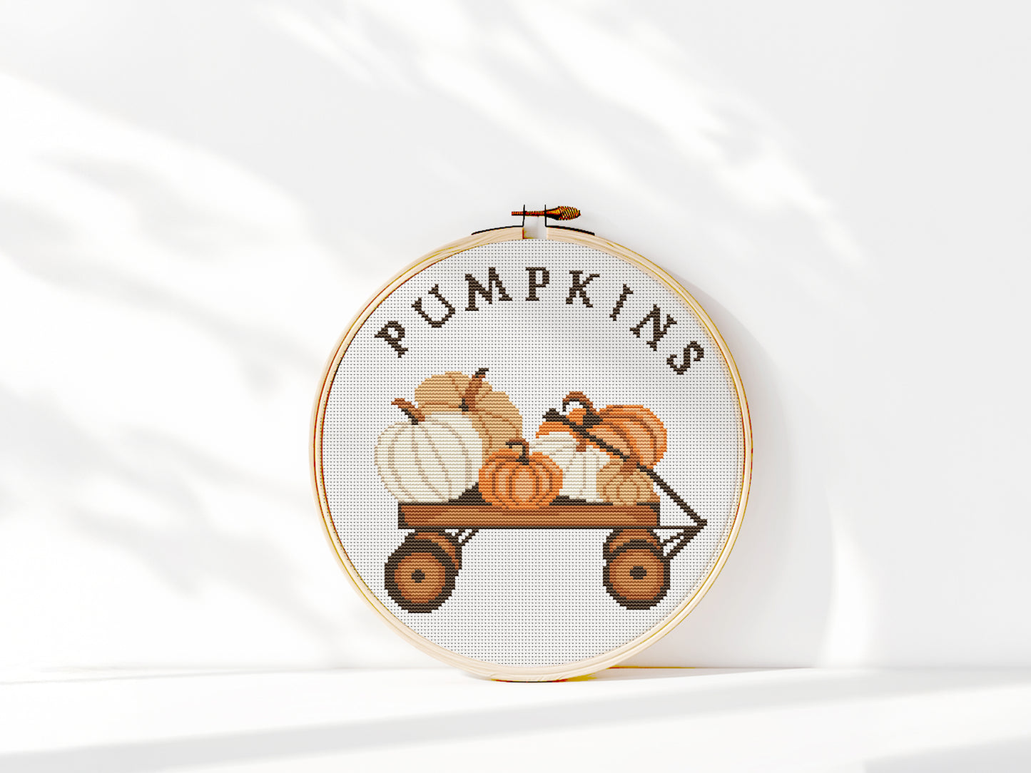 pumpkin cross stitch pattern, cozy autumn embroidery design, fall home decor pdf for beginners