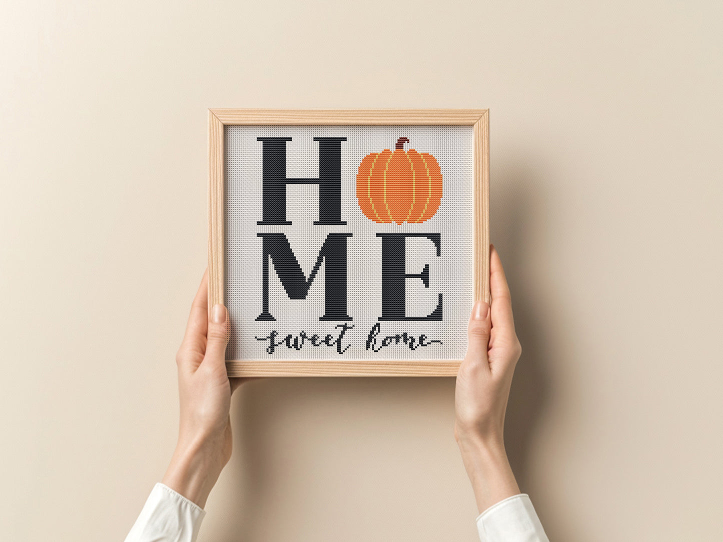 Autumn cross stitch pattern with Home Quote - PDF