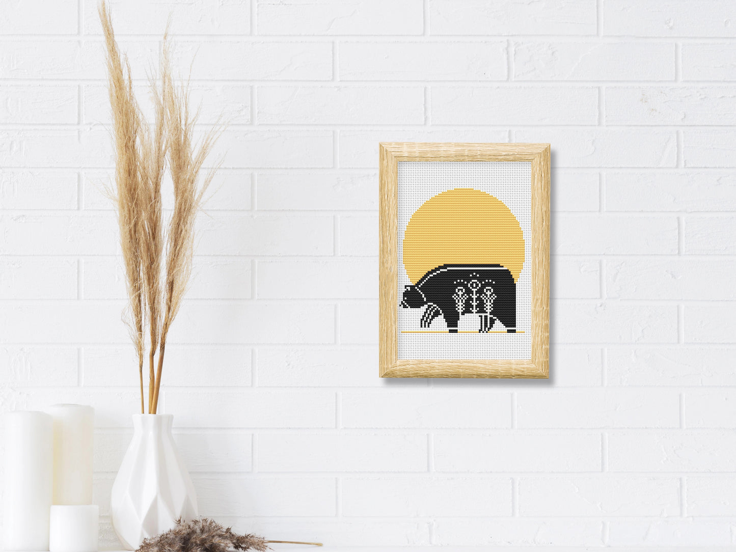 Scandinavian bear cross stitch pattern, Nordic folk embroidery design