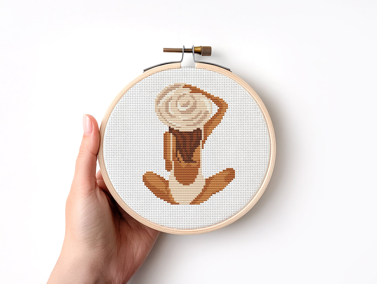 Cross stitch pattern of a woman in a hat on the beach, elegant seaside minimalist PDF design