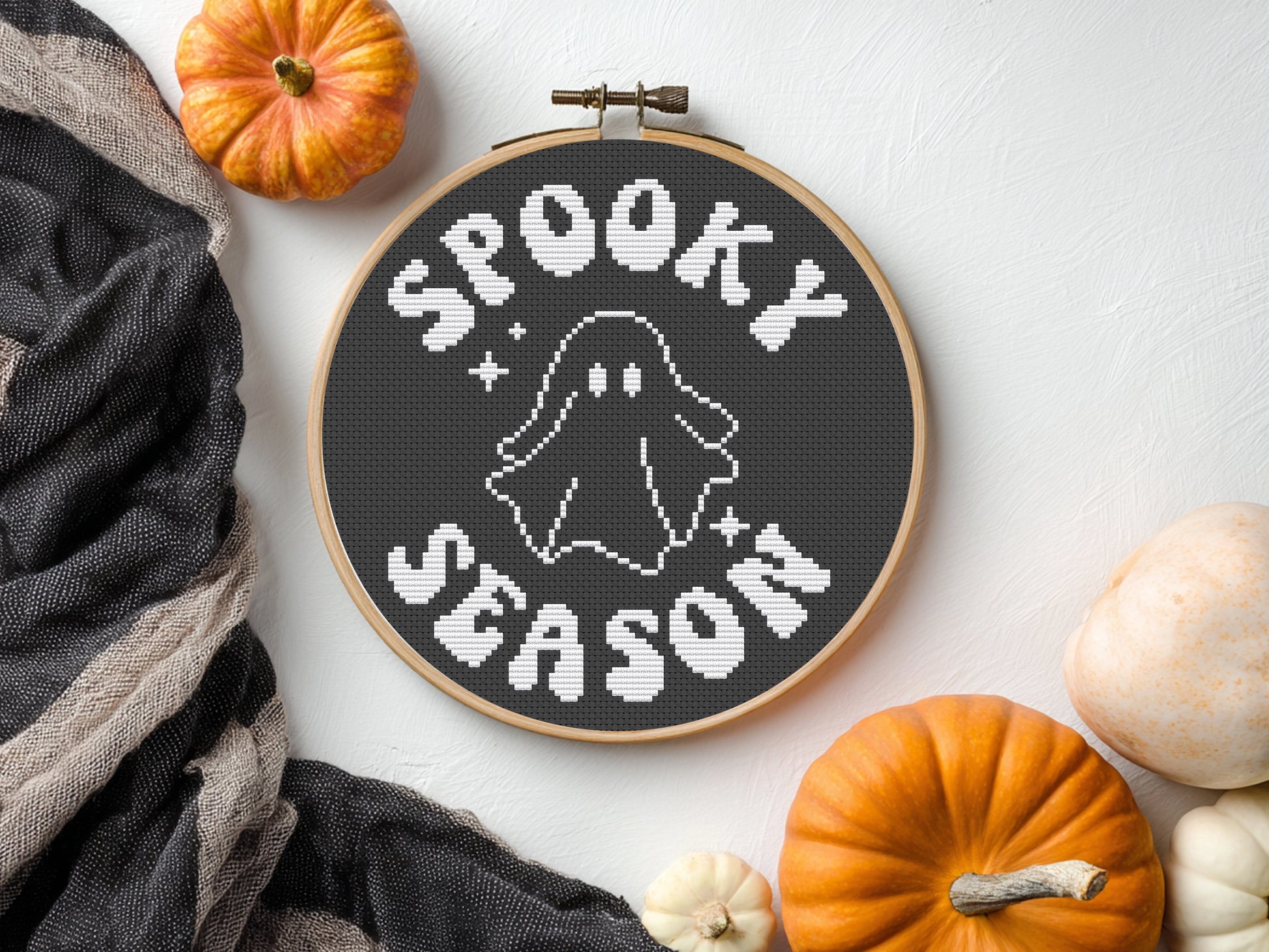 Spooky Season Quote Halloween cross stitch pattern with a Ghost
