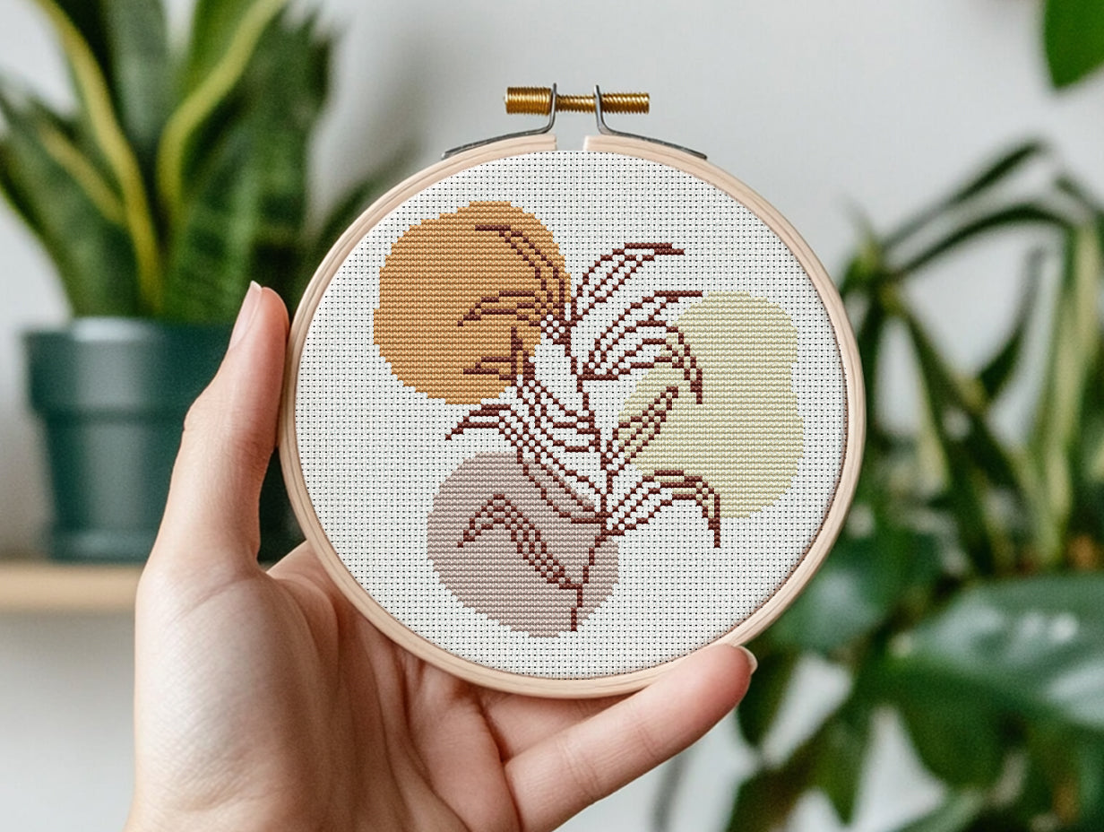 Abstract plant free cross stitch pattern with modern minimalist design