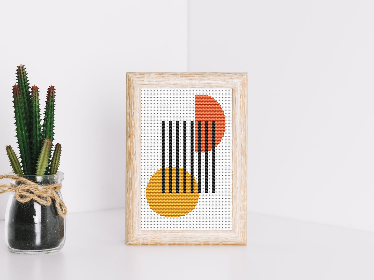 Abstract geometric shapes cross stitch patterns – modern minimalist PDF set of 3 for colorful hoop art and home decor