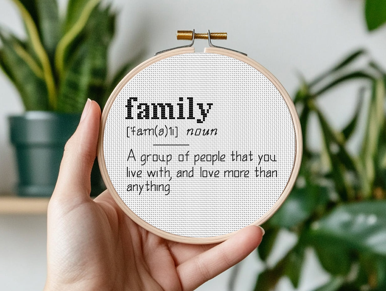 Family quote cross stitch pattern with modern typography
