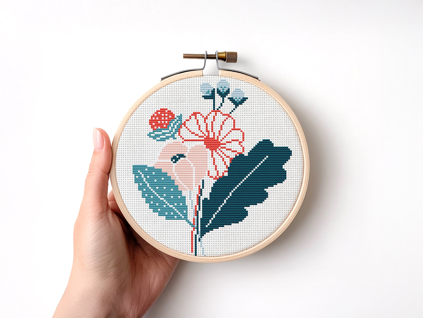 Modern floral bouquet cross stitch PDF pattern – colorful flower embroidery design