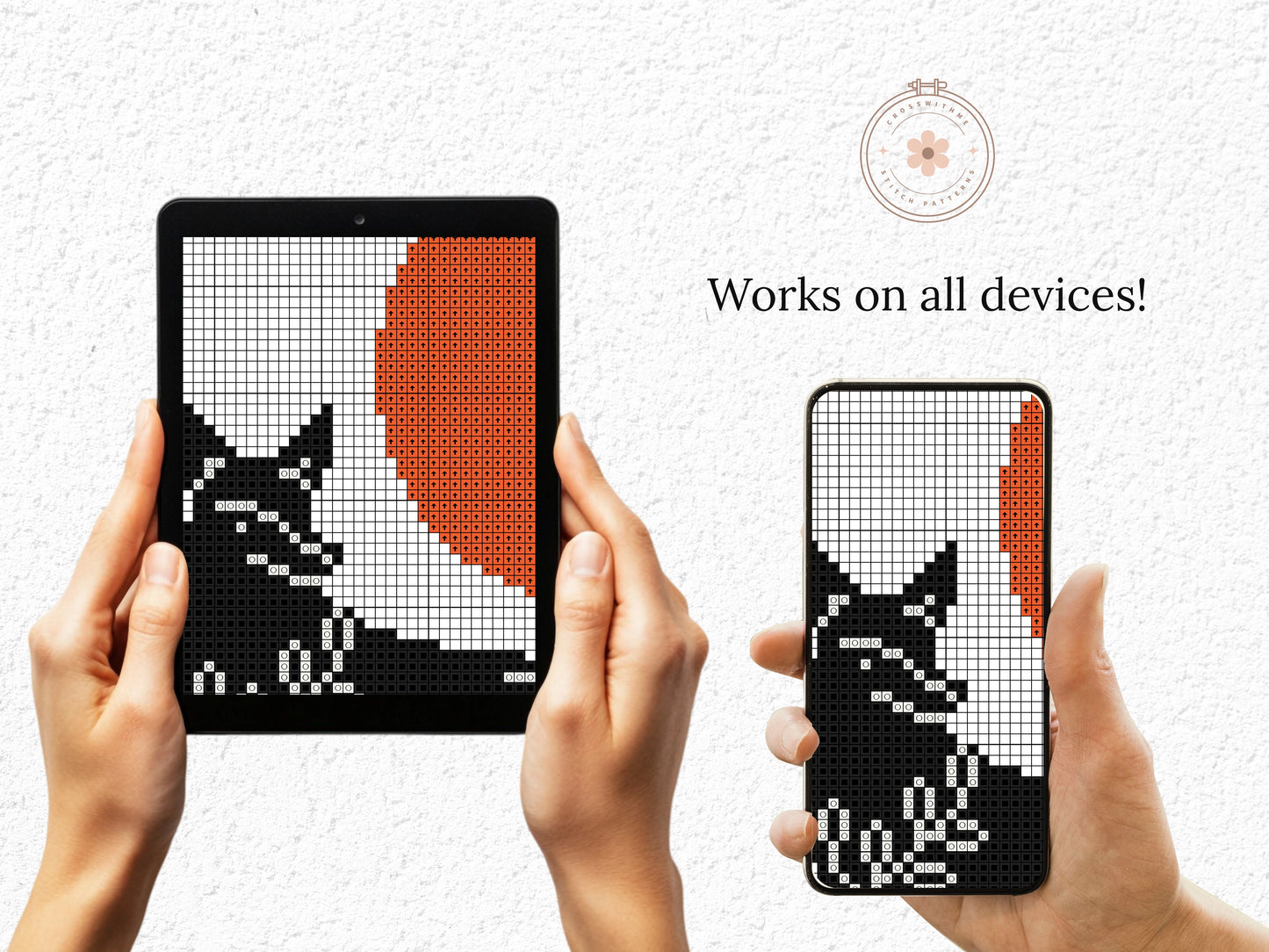 Scandinavian fox cross stitch pattern, Nordic folk embroidery design