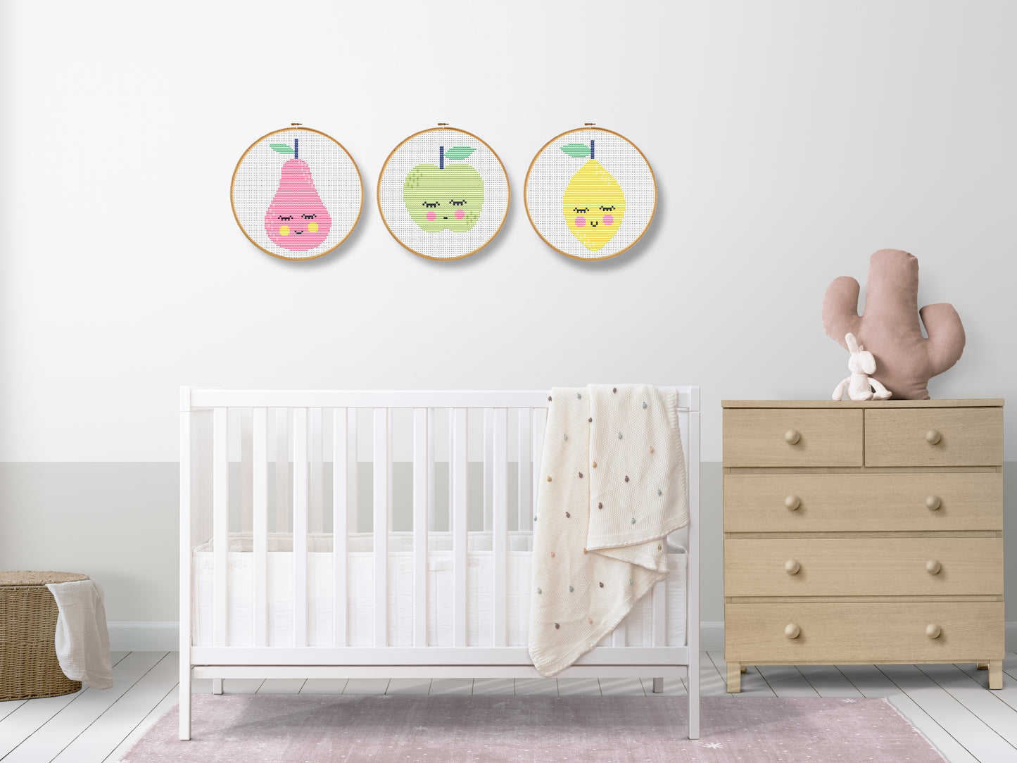 Mini Pear, Apple and Lemon cross stitch patterns - Beginner friendly PDF