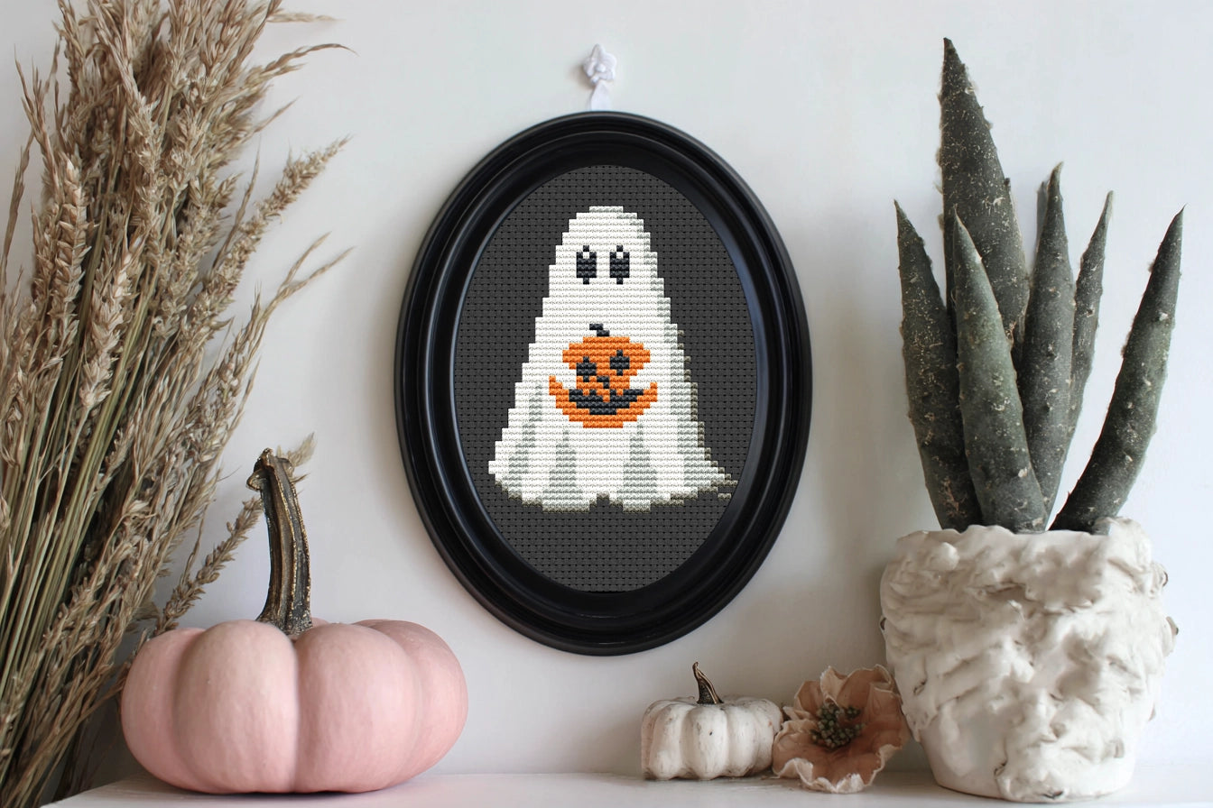 Set of 3 ghosts Halloween cross stitch patterns, spooky embroidery designs