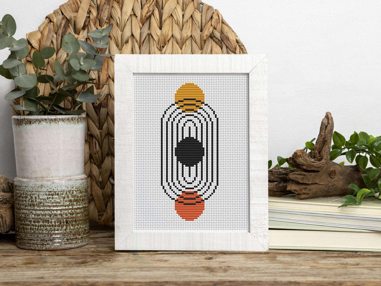 Abstract geometric shapes cross stitch patterns – modern minimalist PDF set of 3 for colorful hoop art and home decor