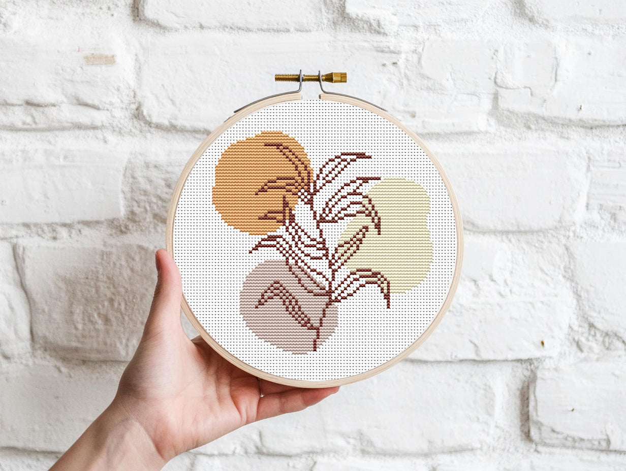 Abstract plant free cross stitch pattern with modern minimalist design