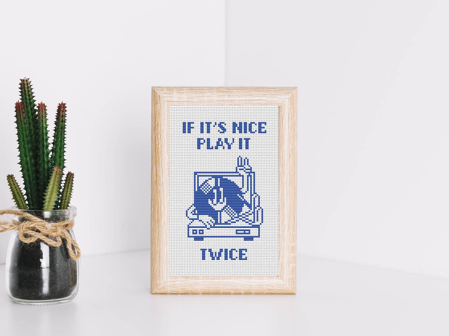 If It’s Nice, Play It Twice funny cross stitch pattern – music quote PDF embroidery chart for musicians and teachers