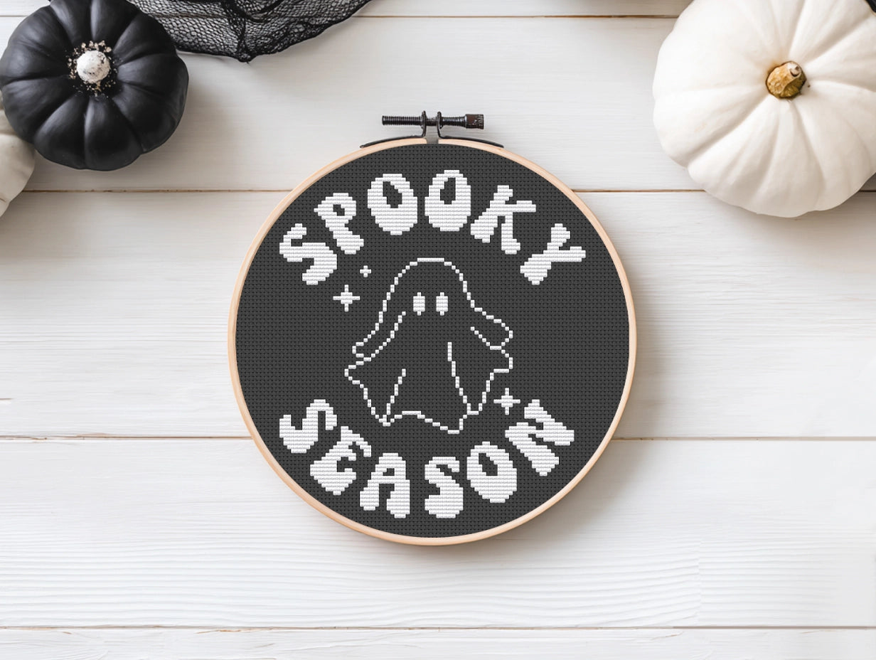 Spooky Season Quote Halloween cross stitch pattern with a Ghost
