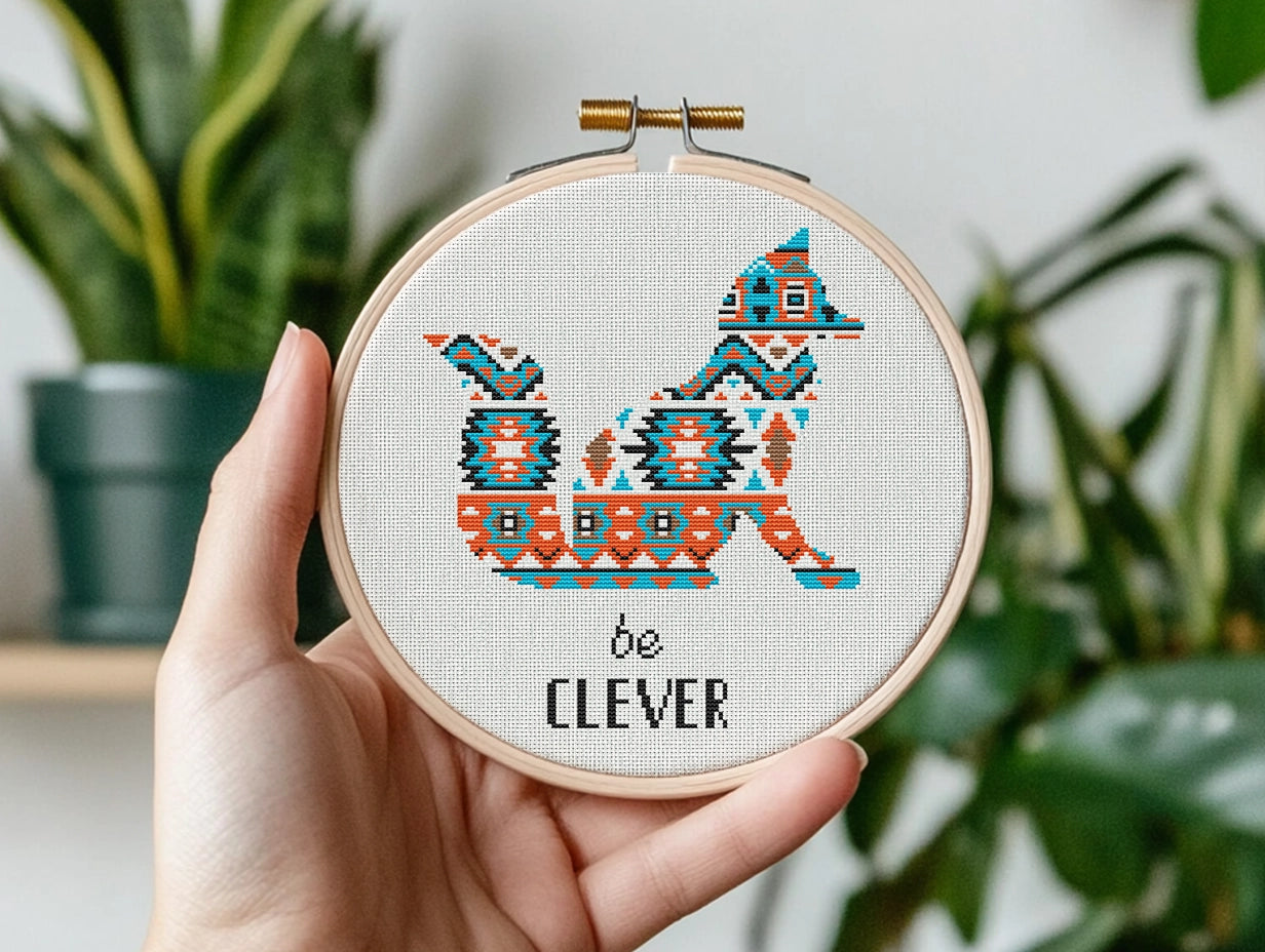Tribal fox free cross stitch pattern, geometric woodland animal embroidery design