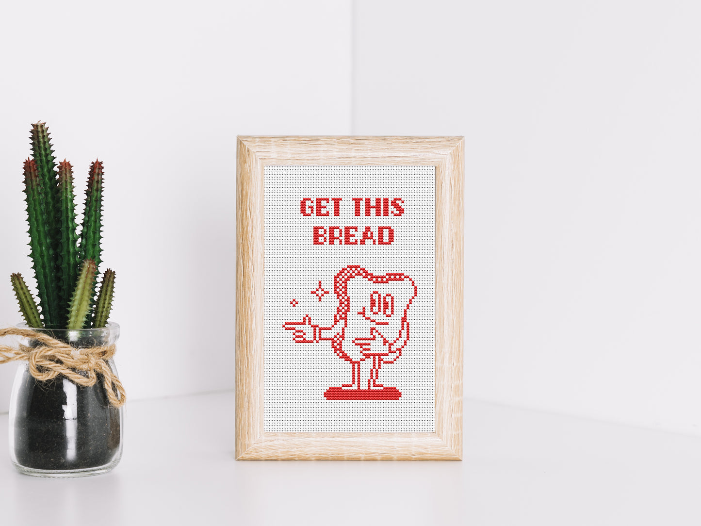 Get This Bread funny cross stitch pattern – modern kitchen quote PDF embroidery chart with minimalist design
