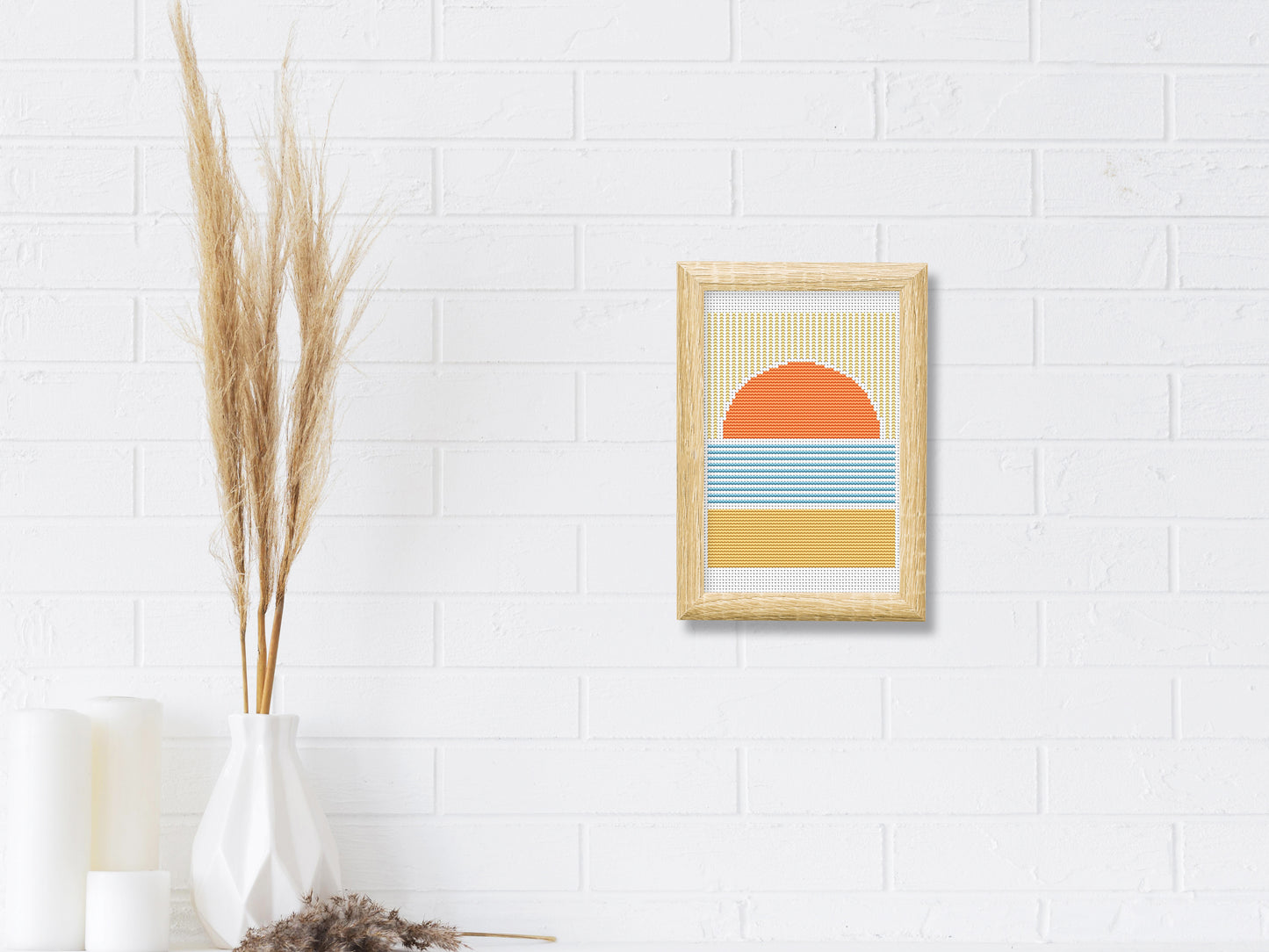Geometric sunset cross stitch pattern – abstract sea view – modern ocean embroidery PDF