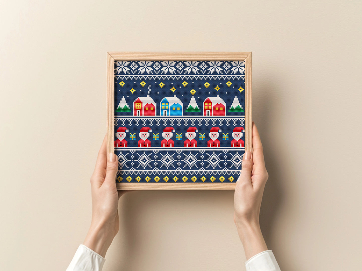 Christmas ornaments cross stitch pattern, festive holiday embroidery design
