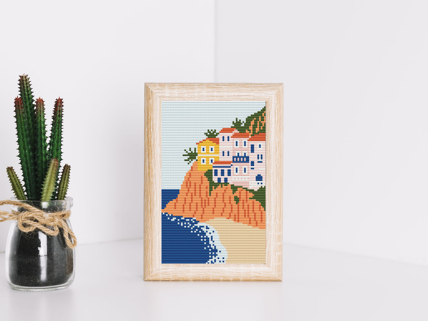 Italy coast cross stitch pattern – Mediterranean seaside embroidery PDF, Italian travel landscape design