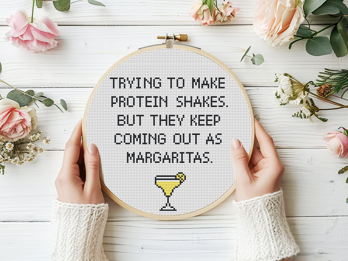 Margarita cocktail funny quote cross stitch pattern – modern and beginner-friendly PDF design