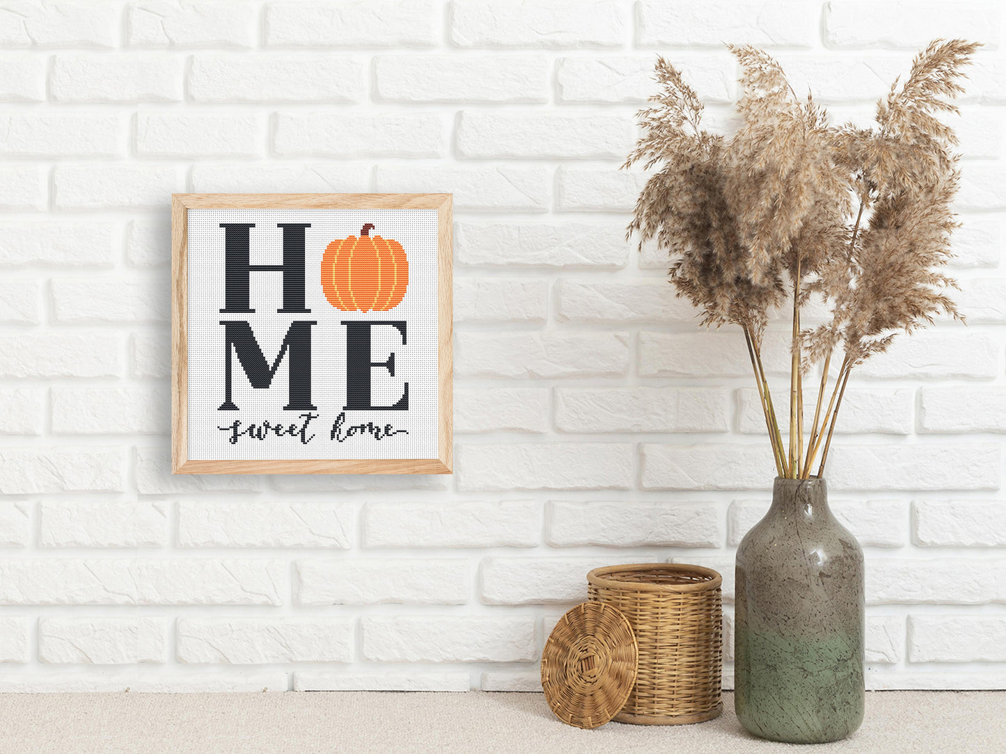 Autumn cross stitch pattern with Home Quote - PDF