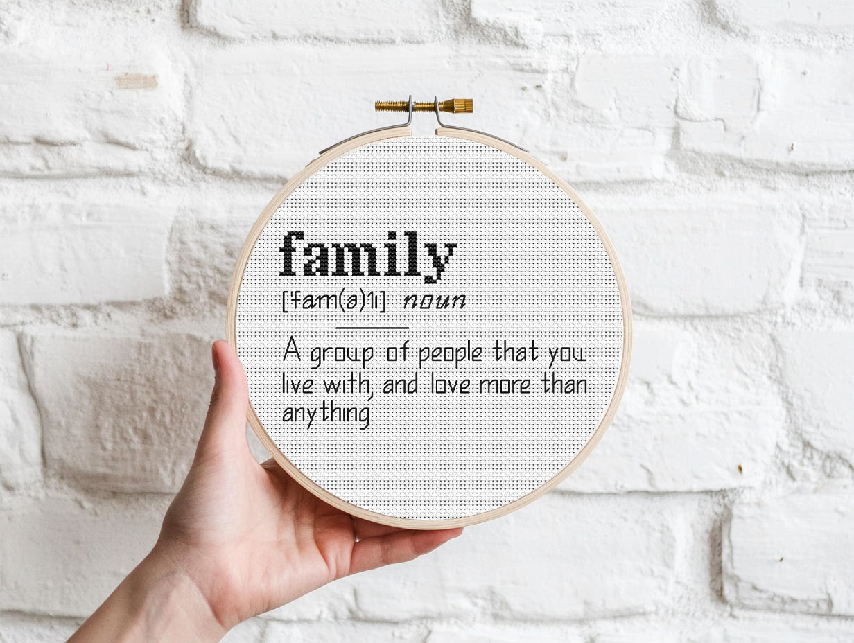 Family quote cross stitch pattern with modern typography