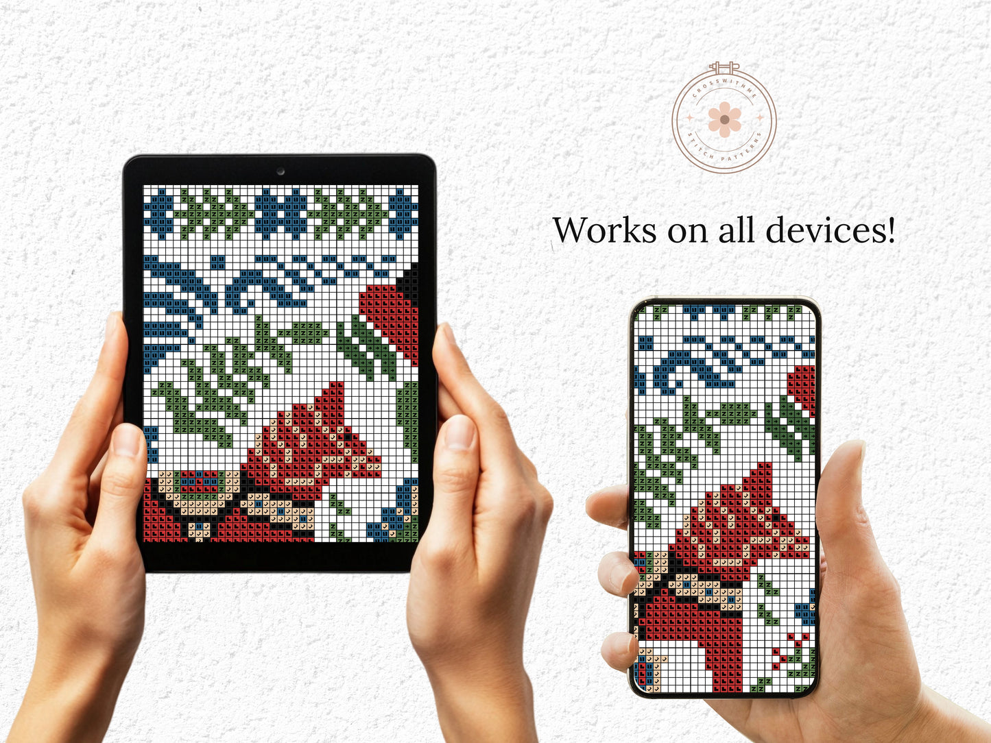 Swedish red horse cross stitch pattern, Nordic Dala horse embroidery design