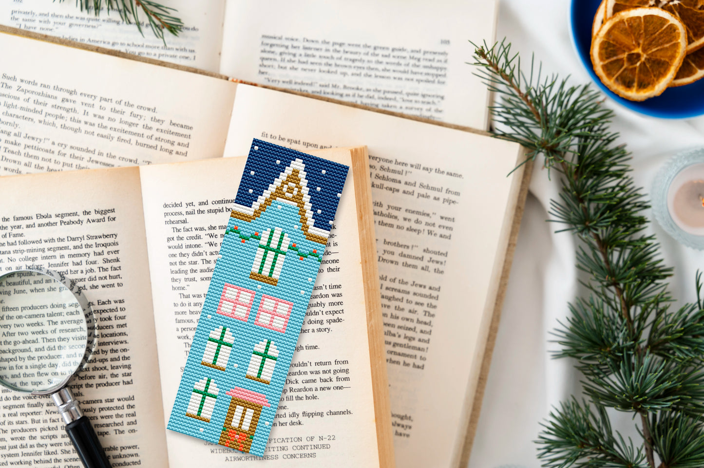 Festive Christmas bookmarks cross stitch patterns, holiday embroidery PDF set