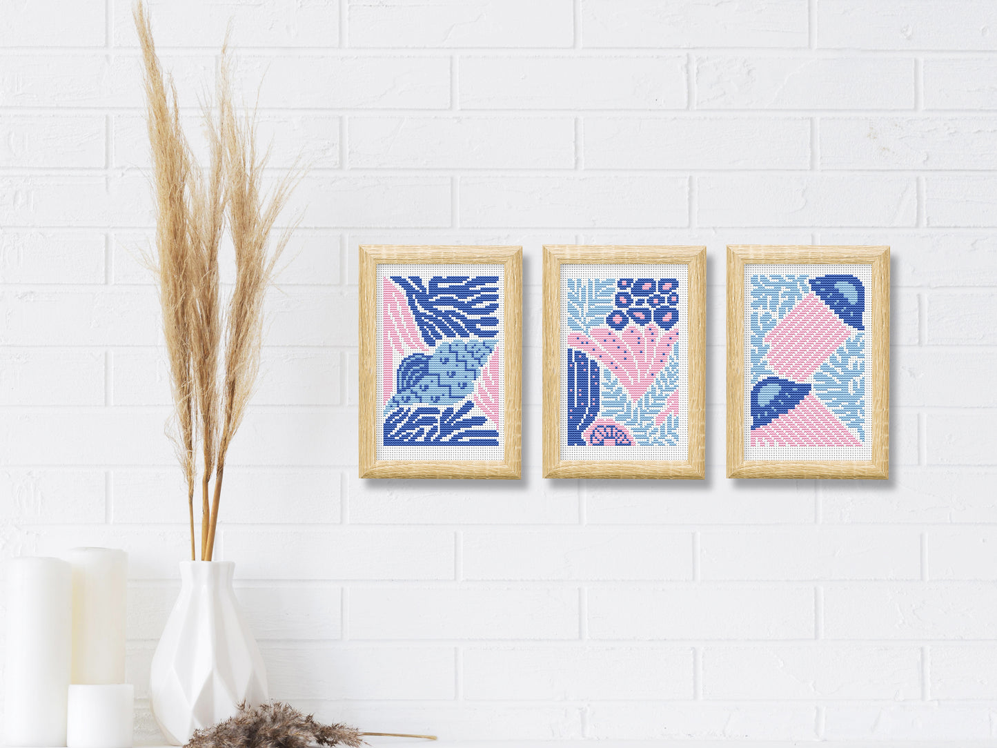 Abstract sea plants cross stitch pattern set – summer coastal embroidery PDF