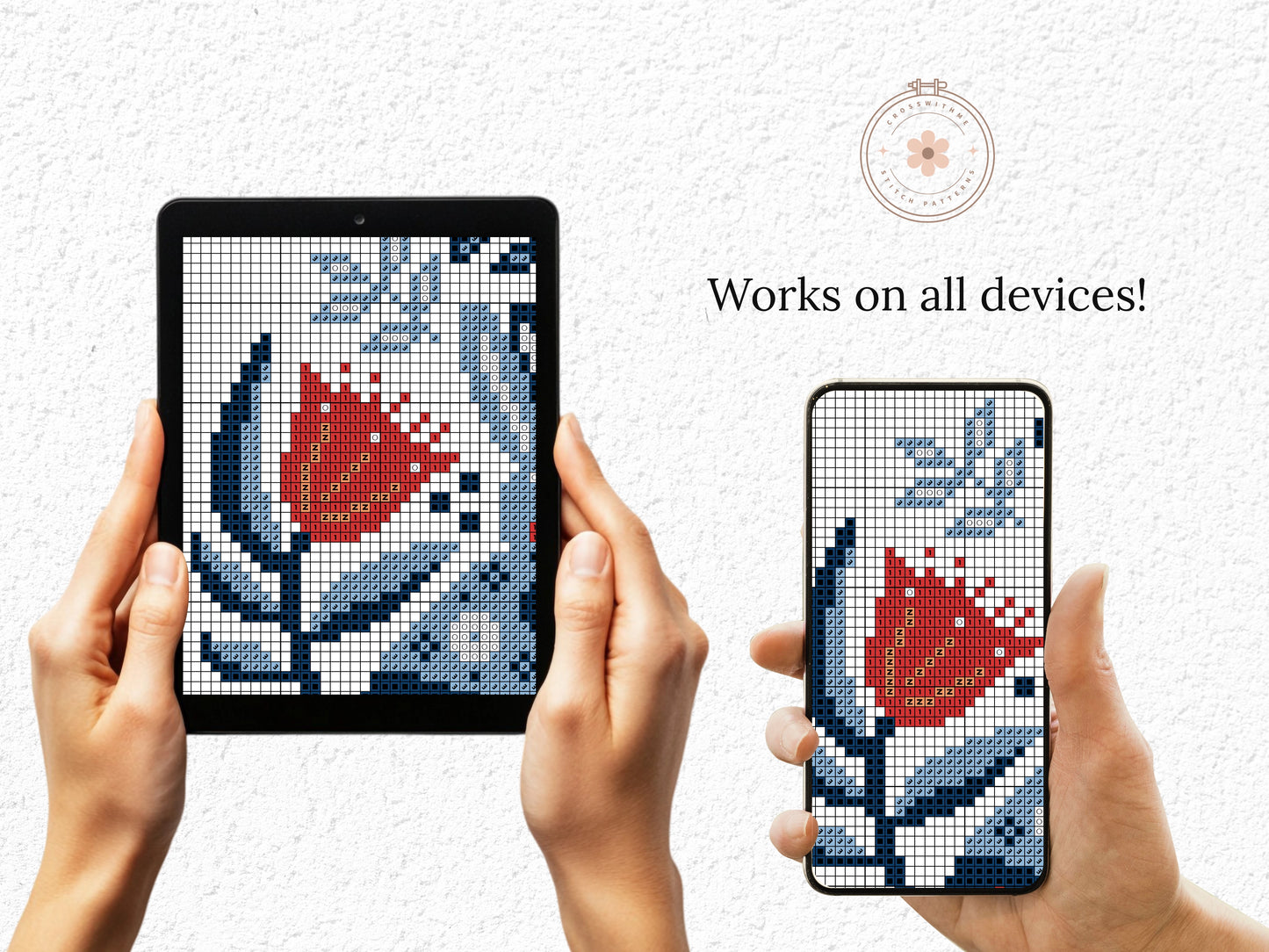 Folk rabbits Nordic cross stitch pattern, Scandinavian animal embroidery design