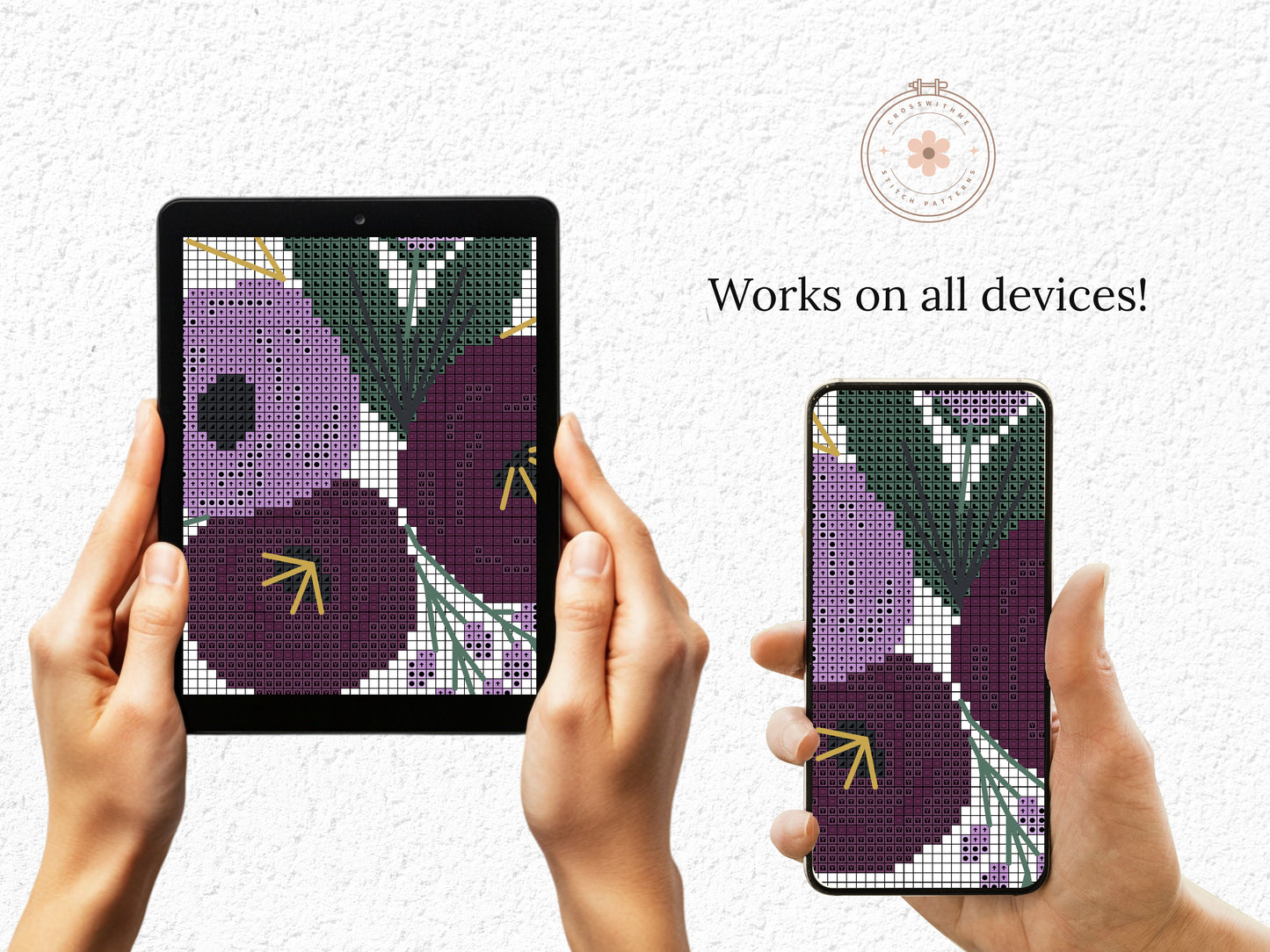 Set of 5 modern floral bouquet cross stitch patterns – PDF embroidery designs with colorful flower arrangements for home decor and gifts