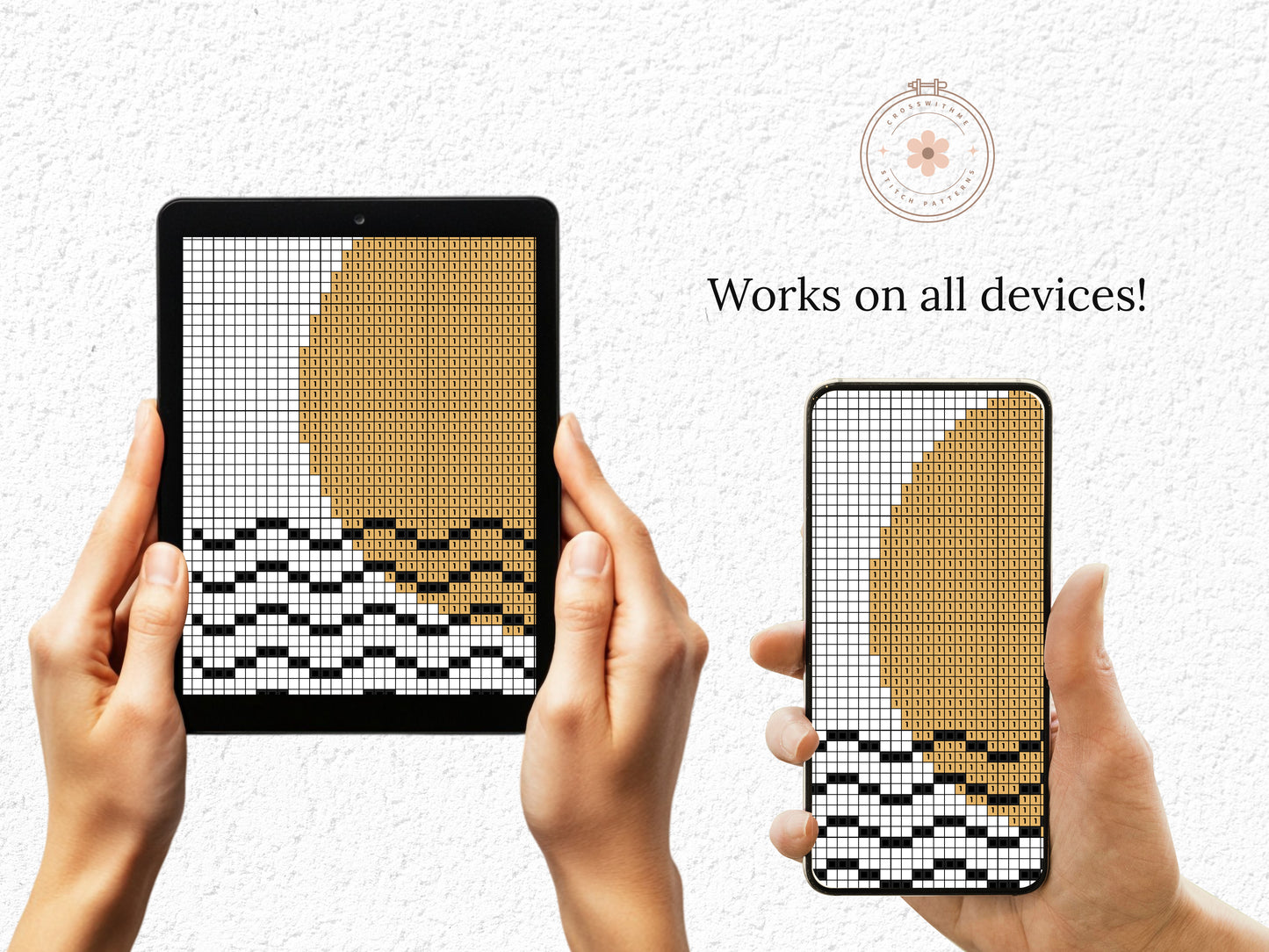 Abstract cross stitch pattern with geometric sun and sea lines – modern minimalist embroidery PDF
