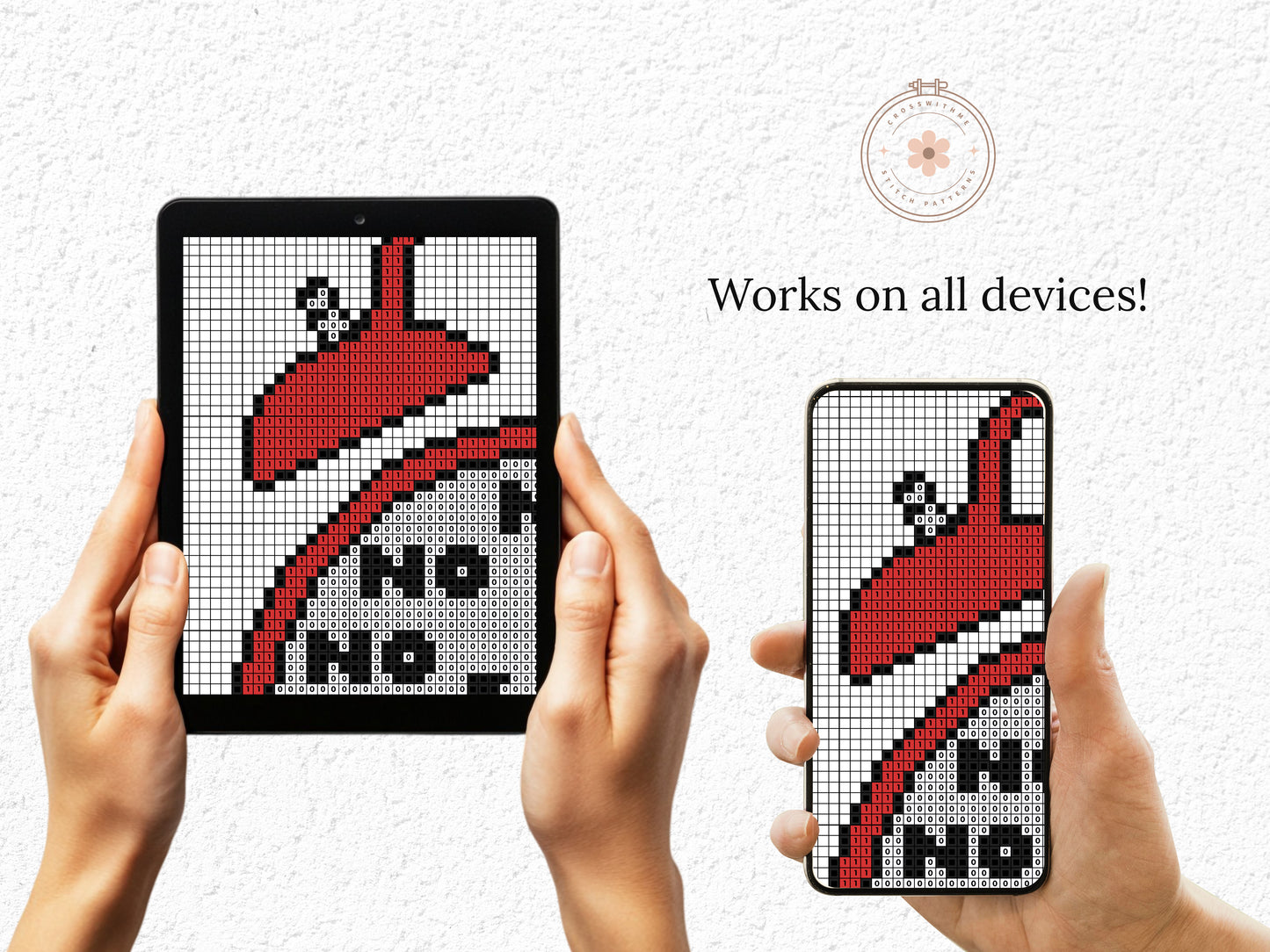 Funny alarm clock cross stitch pattern with playful design