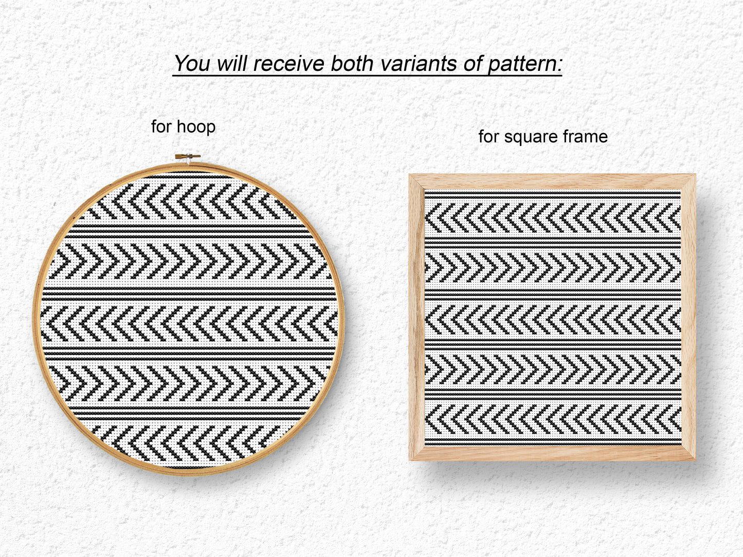 Nordic black and white geometric cross stitch pattern, minimalist Scandinavian PDF design