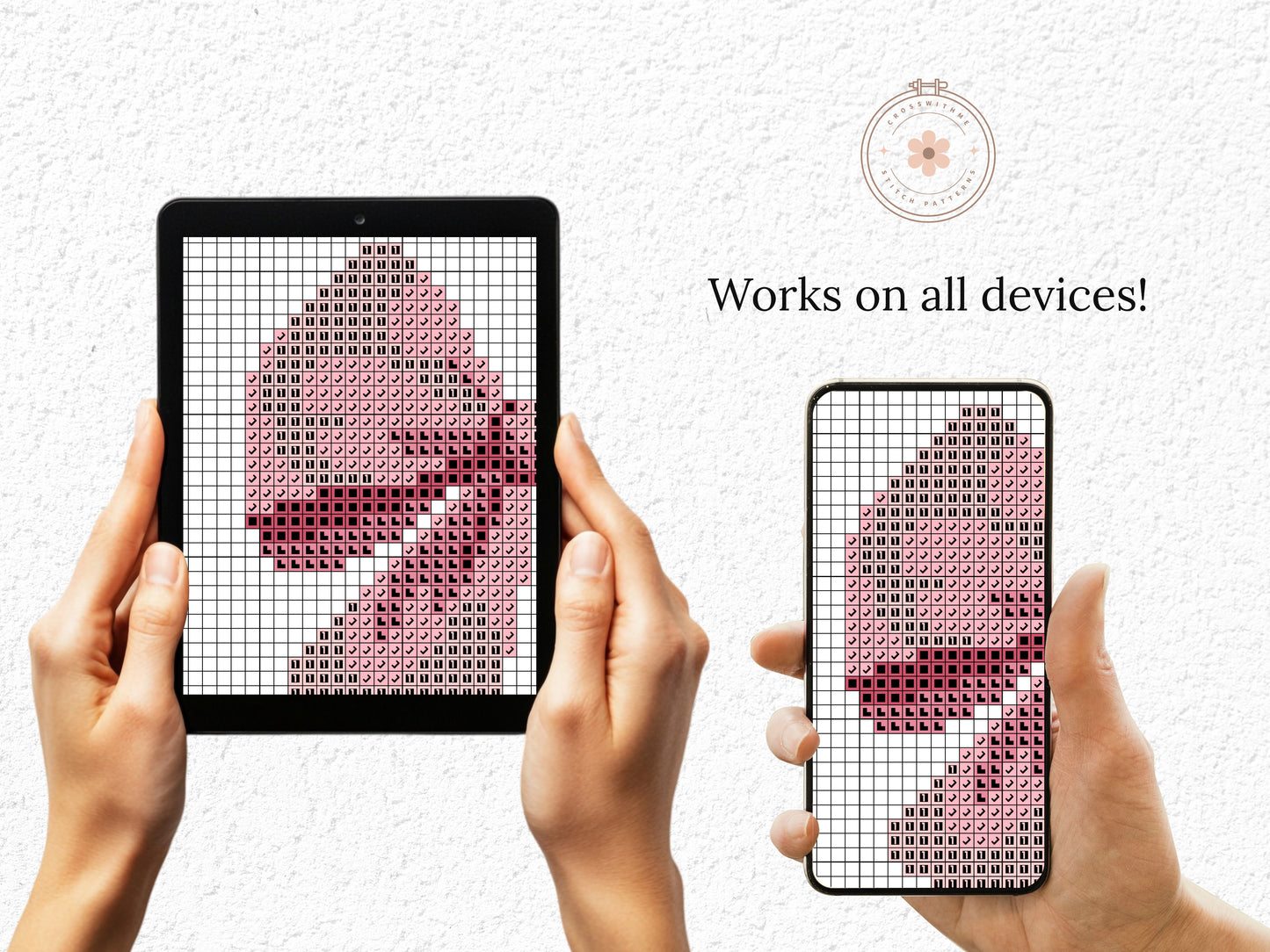 Pink bow cross stitch pattern PDF – trendy girl room decor, cute embroidery chart