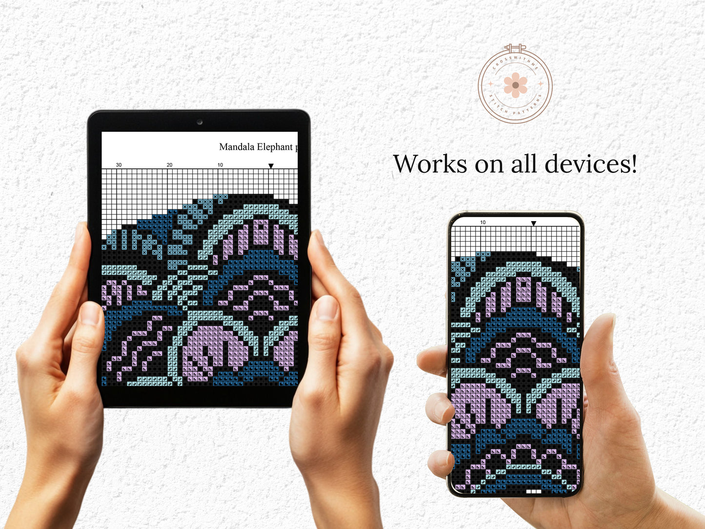Mandala elephant cross stitch pattern with ornamental design