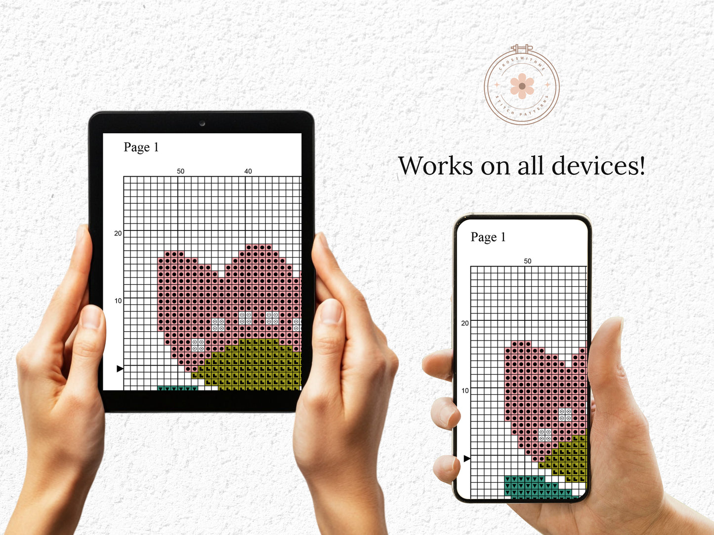 Three simple flowers cross stitch pattern with minimal floral design