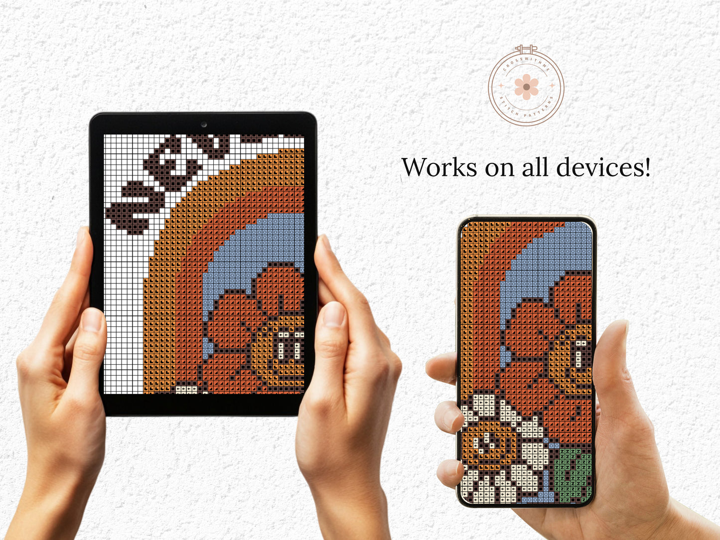 Never Stop Growing cartoon quote cross stitch pattern with retro colors – PDF download.
