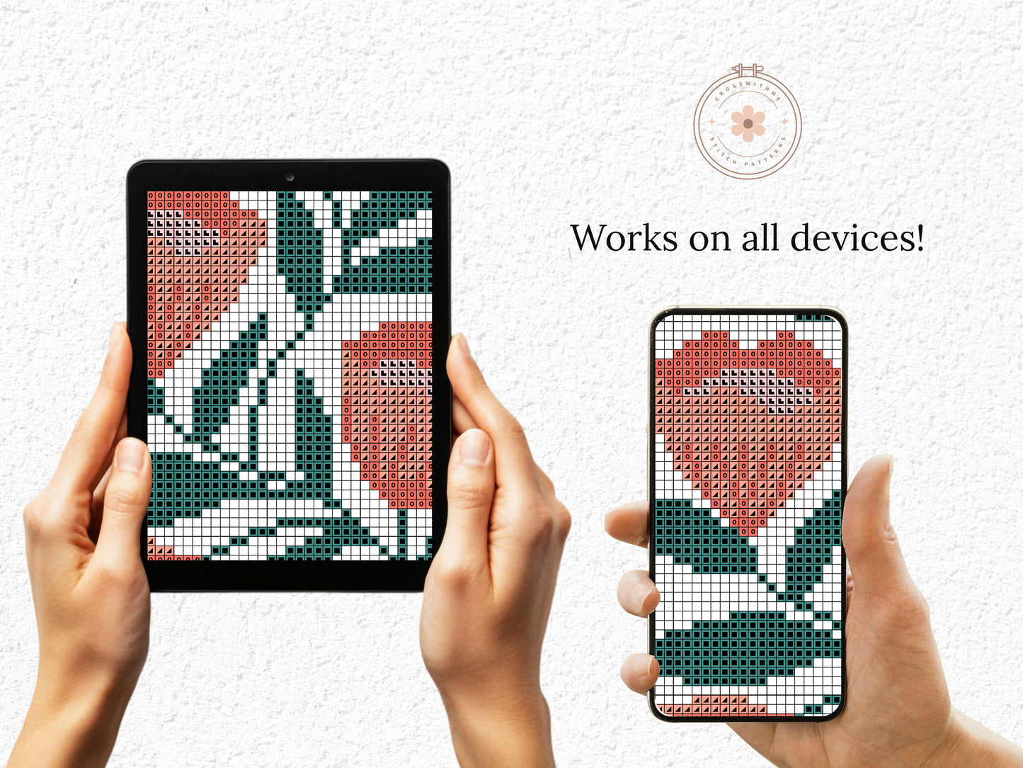 Digital flower embroidery pattern for hoop wall art for tablet version.