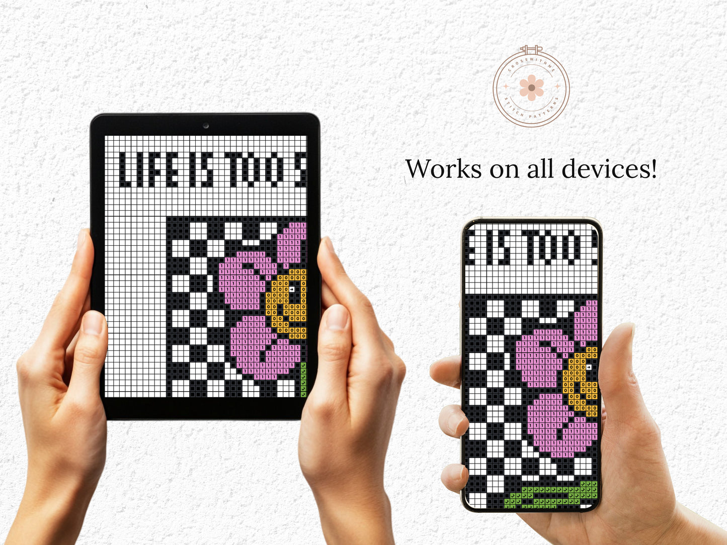 Life Is Too Short - Cross Stitch Pattern – Funny Cartoon Quote Design - PDF file