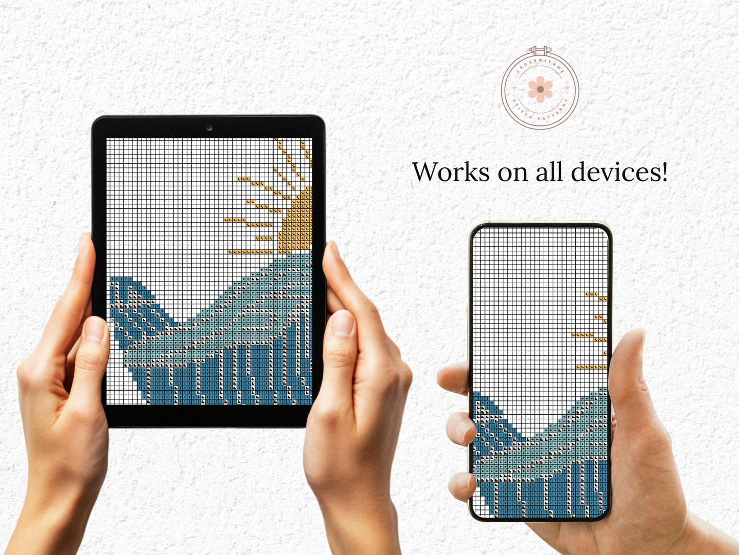 Sun and sea cross stitch pattern – surf vibes embroidery – modern beach PDF design